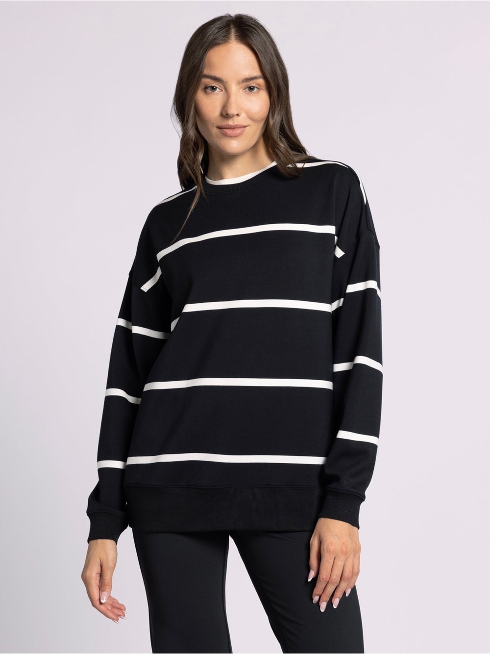Thread & Supply Black White Stripe Scuba Oversized Pullover Sweatshirt S